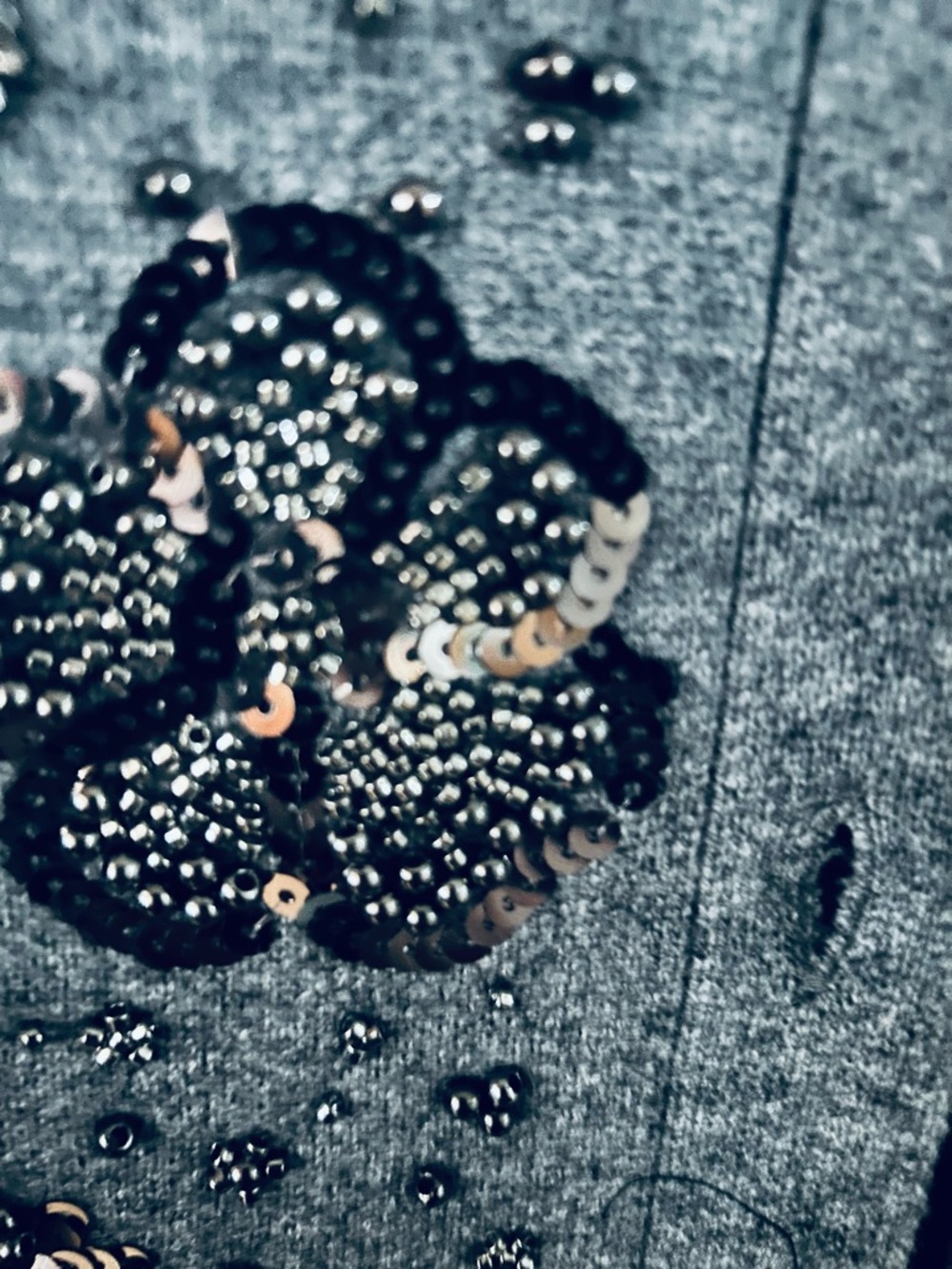 Zara Embellished Gray Crewneck Cardigan Sweater - Picture 3 of 3